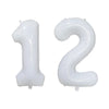 White helium foil number balloons shaped like the numbers 1 and 2
