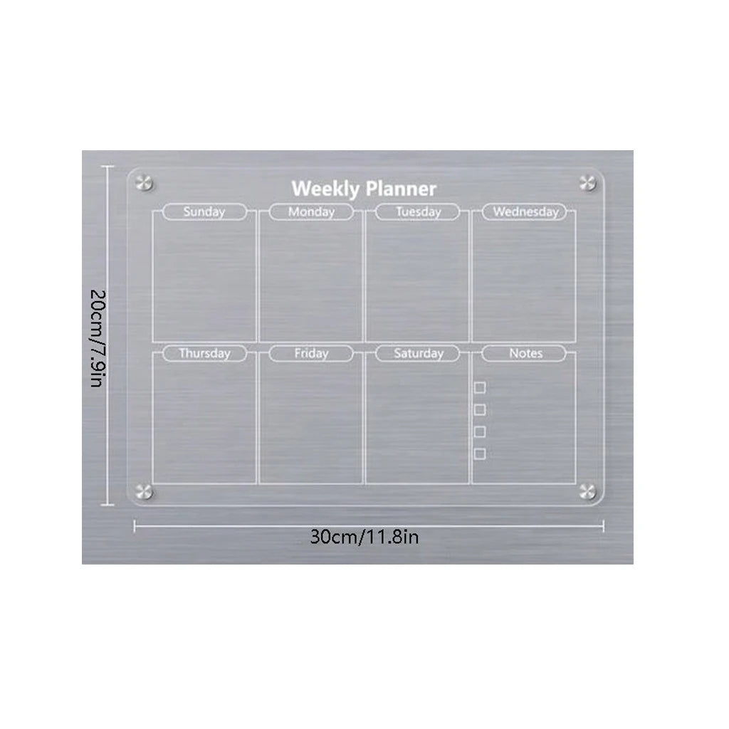 A weekly planner board with labeled days for planning and notes.