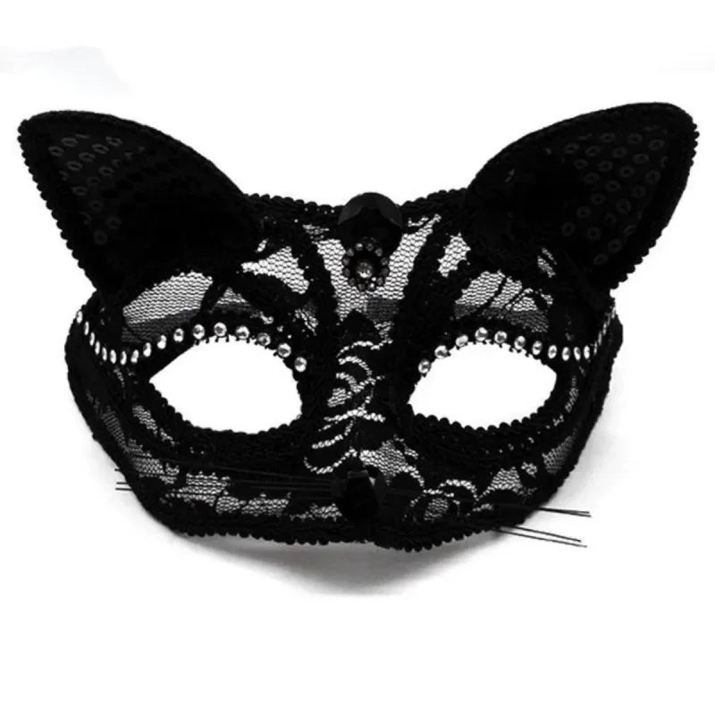 Black lace half-face mask for masquerade or cosplay