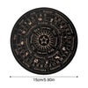 A circular wooden pendulum board with zodiac signs and months marked for divination and meditation
