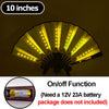 A 10 inch multi-mode LED party fan with a pleated light design shown against a dark background.