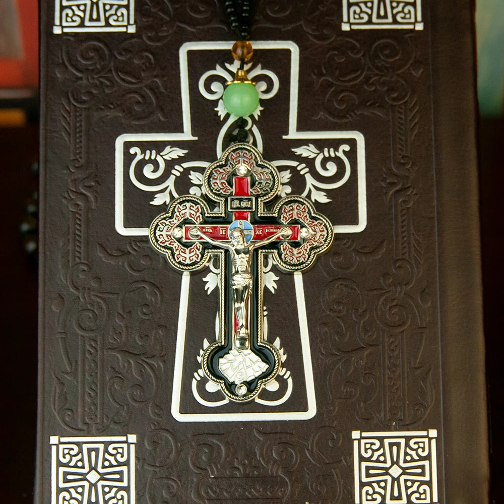 Orthodox Crucifix Cross Necklace with Rosary Beads
