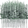 A dense arrangement of artificial eucalyptus leaf plants used for home decor and events.