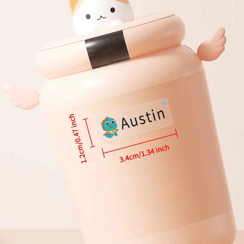 A pink waterproof bottle with a custom name sticker for Austin on the side.