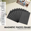 A set of ten magnetic photo frames in black for use on a refrigerator or cabinet.