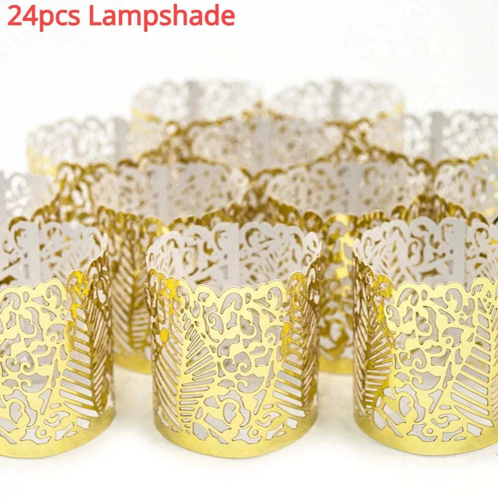 24 pieces of gold and silver lace paper lampshades for tea lights