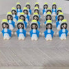 A set of 20 classic blue mini statuettes featuring black hair and white bodies, arranged in rows.