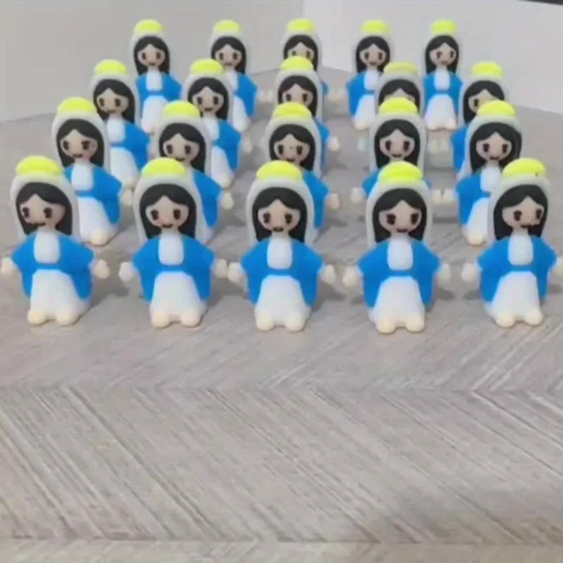 A set of 20 classic blue mini statuettes featuring black hair and white bodies, arranged in rows.