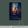 A framed vintage cinema art canvas poster featuring a silhouette of a woman against a window view.