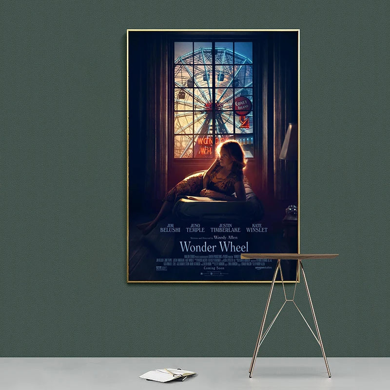 A framed vintage cinema art canvas poster featuring a silhouette of a woman against a window view.