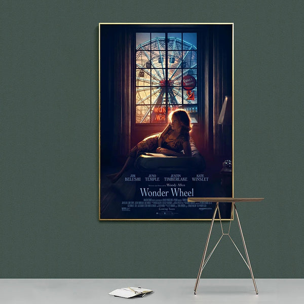 A framed vintage cinema art canvas poster featuring a silhouette of a woman against a window view.