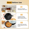A set of disposable round air fryer paper liners is shown with instructions for safe operation.