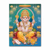 A vibrant canvas art print depicting Lord Ganesha in a regal pose surrounded by divine elements.