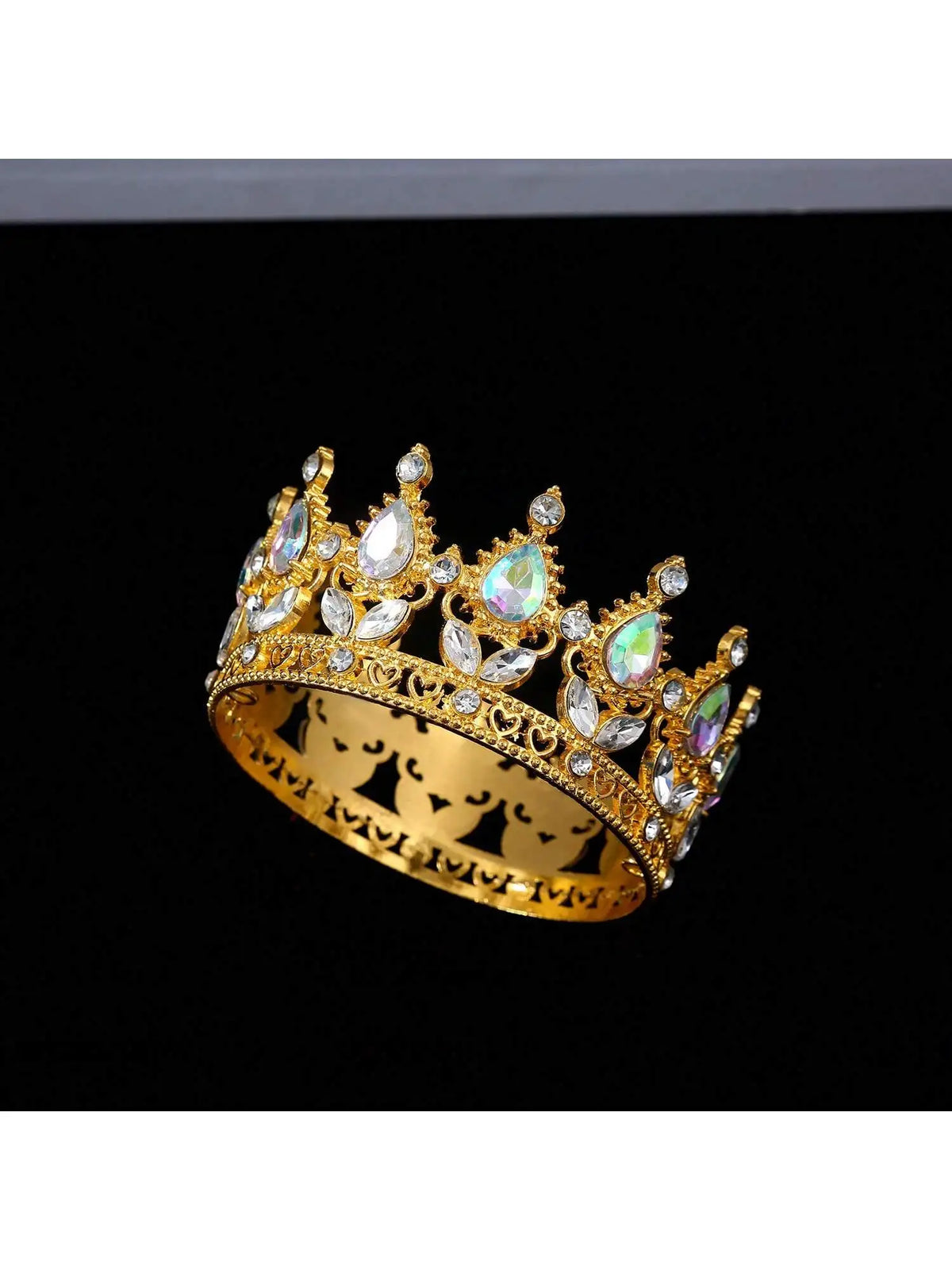 Gold crystal rhinestone crown cake topper with sparkling gems