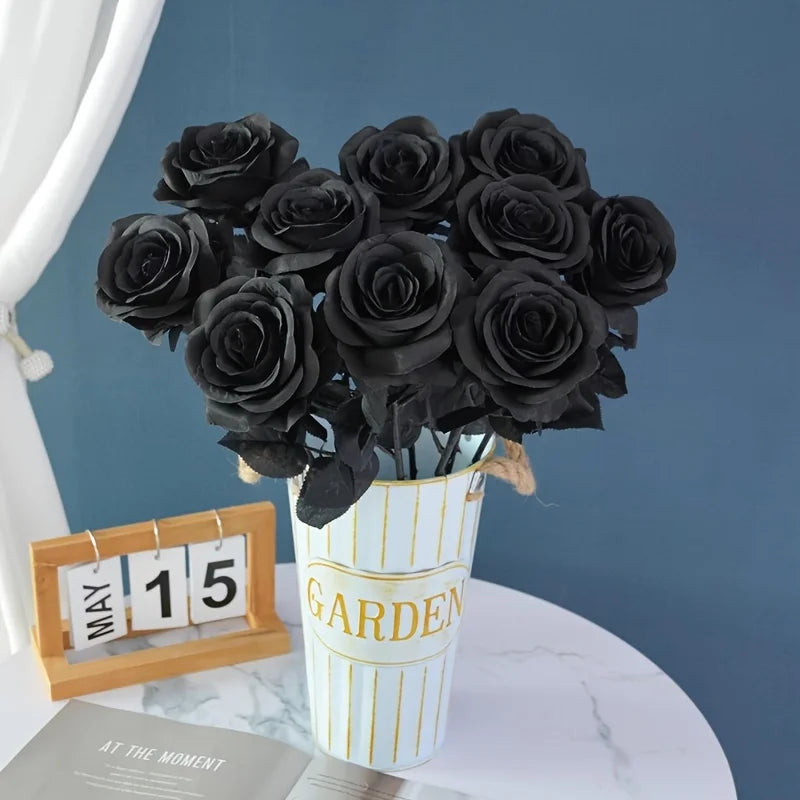 Artificial Black Roses with Long Stems for Gothic Home Decor