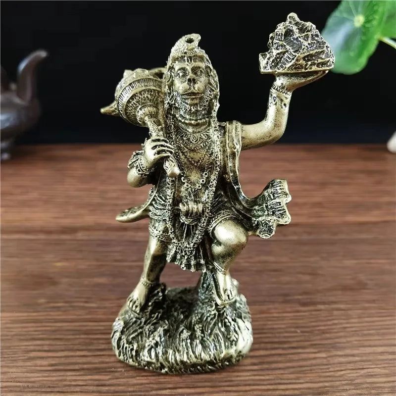 Jade Green Hanuman Statue – Resin Hindu Monkey God Figurine for Home Decor