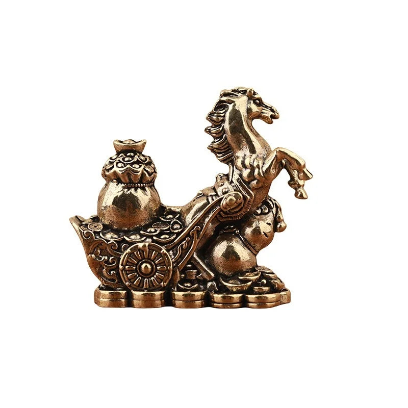 Solid copper figurine of a horse with ornate head and decorative elements for prosperity