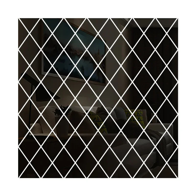 A geometric diamond pattern wall sticker design on a dark background.