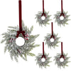 A set of ten-inch artificial Christmas wreaths with red berries and velvet bows on a green fir wreath.