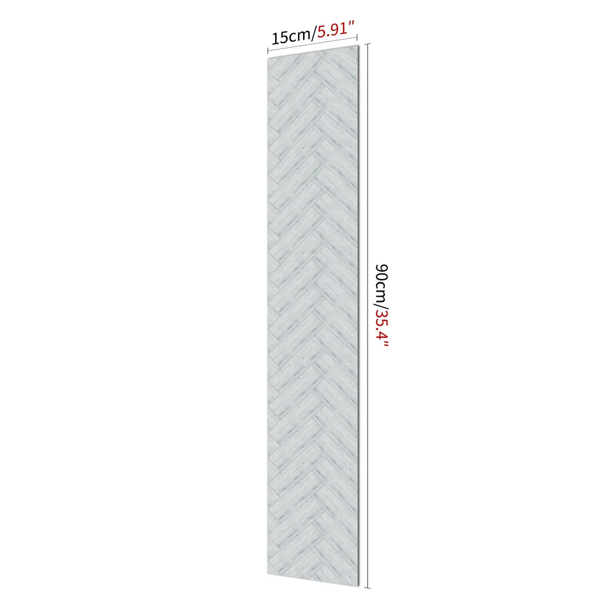 Vertical gray wood grain self-adhesive decal measuring 15cm (5.91") by 90cm (35.4")