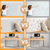 Comparison image showing removable frosted glass window film for privacy and decor versus a cat and a wooden desk.