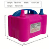 A pink electric balloon pump with blue components, shown from the top view.