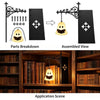 A black vintage gothic bookshelf reading lamp with a warm amber glow shown in parts breakdown, assembled view, and applicatio
