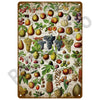 Vintage metal tin sign featuring various fruits and vegetables for garden and home decor