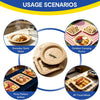 Diagram showing various usage scenarios for disposable kraft paper plates including everyday meals, outdoor picnics, party bu