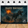 A dark backdrop featuring a dinosaur silhouette and the text Happy Birthday with lightning effects.