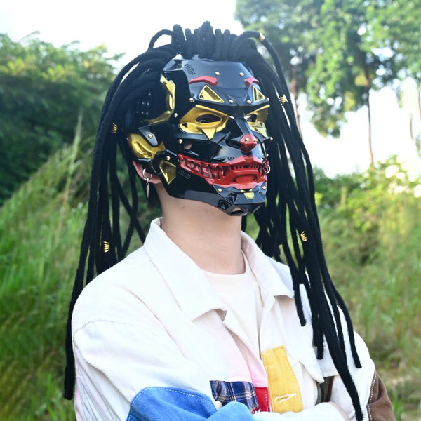 Mechanical Clown Dreadlock Mask with Punk Rivet Detailing