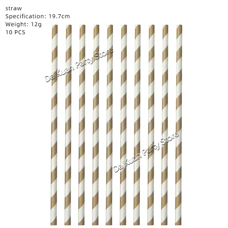 A set of 10 striped straws for a gender reveal banner or baby shower decoration.