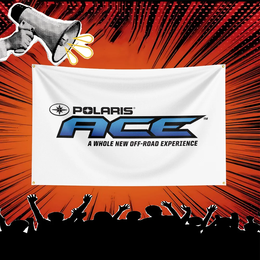 A white banner featuring the Polaris ACE logo and text on a red, starburst background.