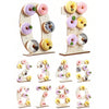 A set of wooden number display stands shaped like digits 0 through 9 for serving desserts