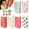 A set of 24 Christmas kraft paper gift bags with seal stickers in various festive designs.