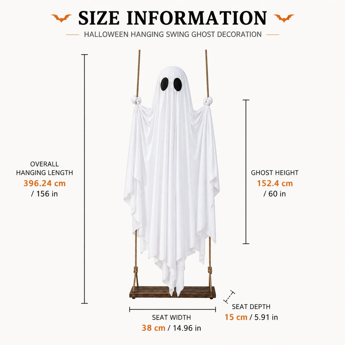 White ghost hanging swing decoration with a seat for Halloween decor