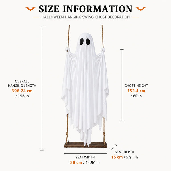 White ghost hanging swing decoration with a seat for Halloween decor