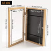 A wooden frame with a magnetic front opening displaying a dark interior for art or photos.