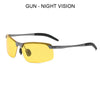 Yellow photochromic polarized driving sunglasses with a silver alloy frame
