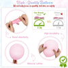 A pink balloon is shown next to a scale demonstrating high durability and elasticity of the product.