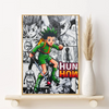 Canvas wall art featuring Hunter x Hunter characters Gon, Killua, and Hisoka in a black and white style.