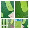 A set of abstract golf scene canvas art featuring green and yellow tones on a textured background.