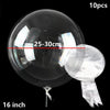 A clear bubble balloon is shown, measuring 25-30 cm, with a 16 inch scale reference.