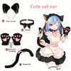 A female anime character wearing a black cat ear headband and black paw gloves with pink accents.