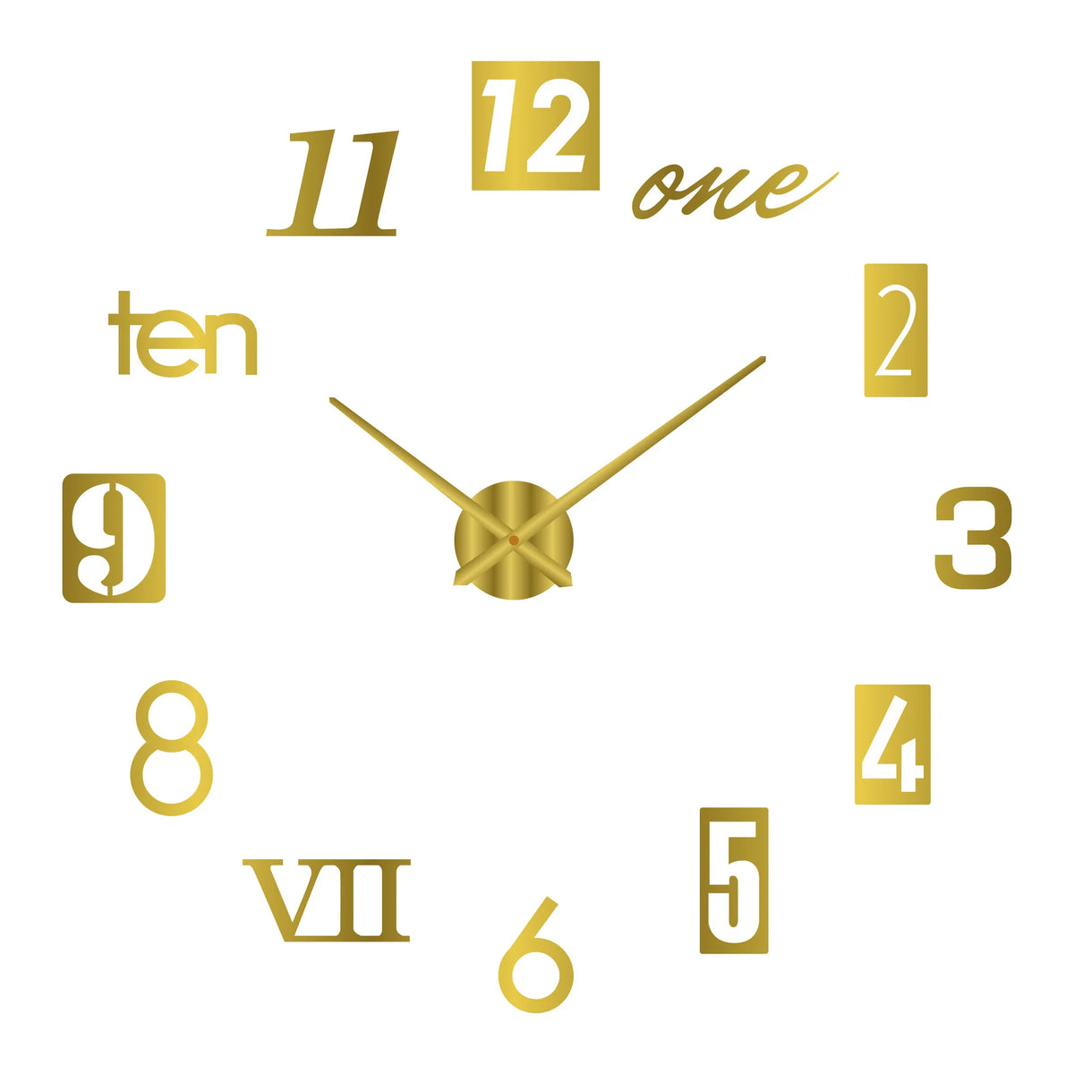 A close-up of a modern 3D acrylic wall clock showing the time as eleven o'clock.