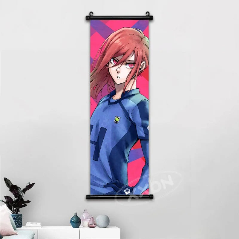 Anime canvas wall art featuring Isagi Yoichi and Chigiri Hyoma in a vibrant pink background.