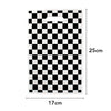 A rectangular clear plastic bag filled with a black and white checkered pattern for a birthday racing car party decoration se