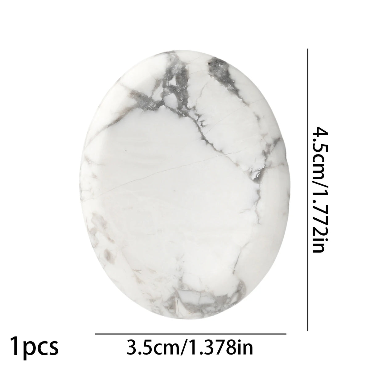 Oval natural white marble bead with gray veining, measuring 4.5 cm long.