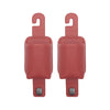 A pair of pink leather car seat back organizers with headrest hangers.