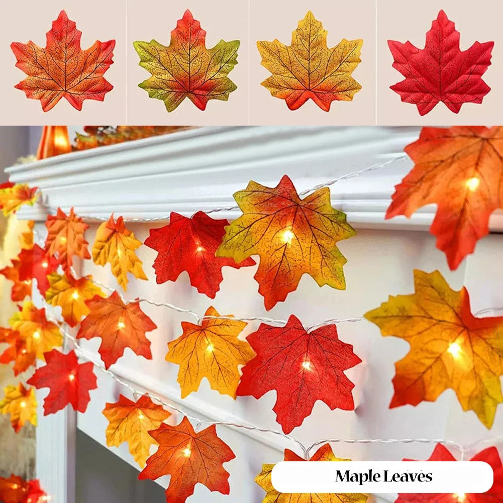 Maple Leaf & Pumpkin LED Light String for Autumn Decor